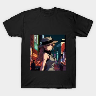 Midnight Mafia: Anime Femme Fatale in Times Square T-Shirt